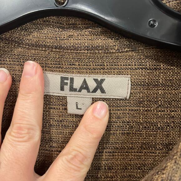 Flax 100% Linen Brown Button Front Collared Midi Shirt Dress Size L Lagenlook - Picture 3 of 8